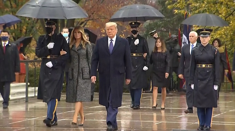 Trump back in public after election but Melania walks …