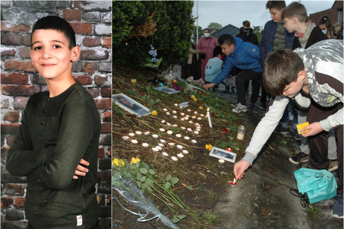 Classmates and parents lay flowers for a crashed bicycle … (Maasmechelen)