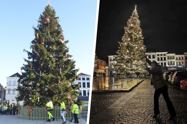 Hoongelach op sociale media om scheve kerstboom in stadscentrum: “Het lijkt wel de Toren van Pisa”